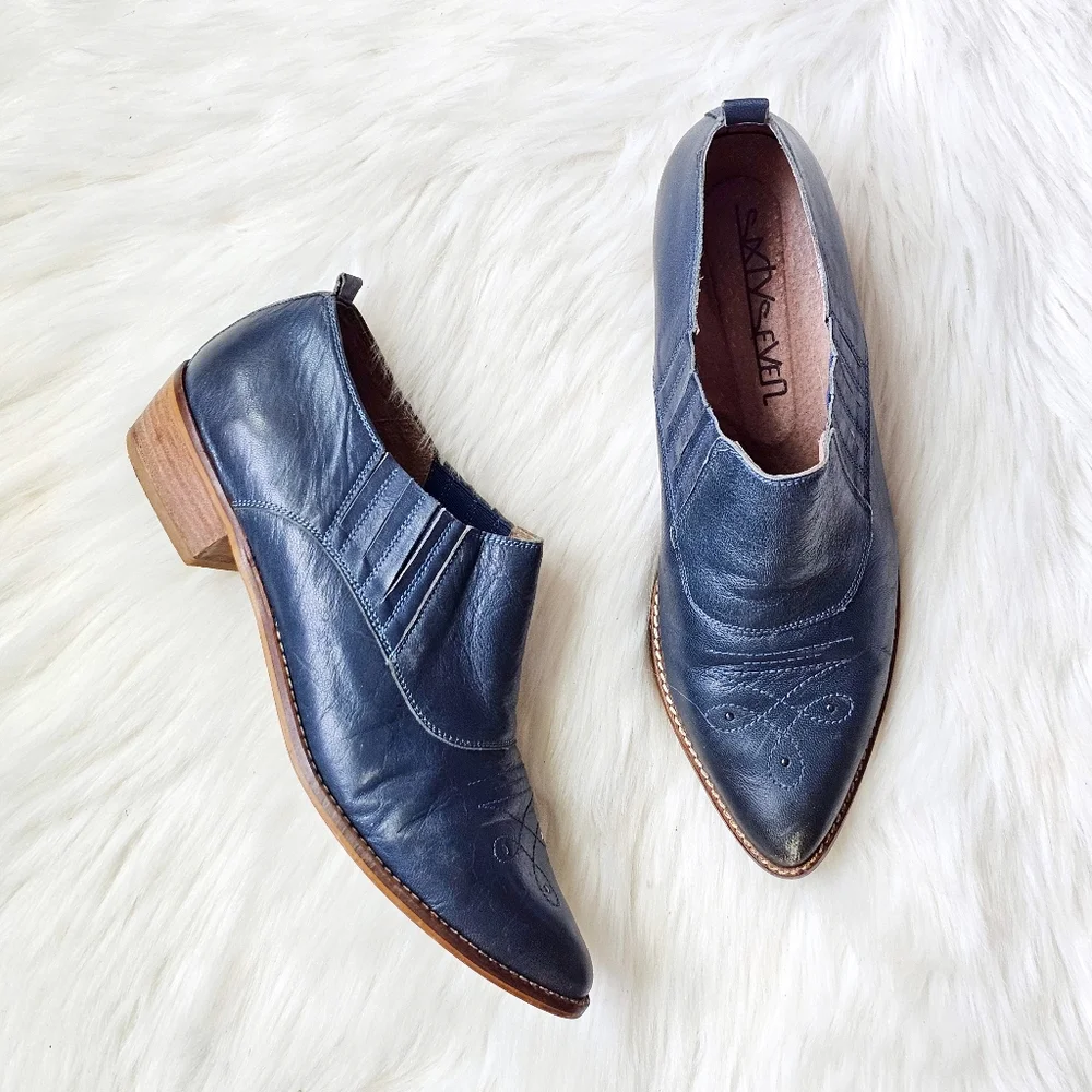 Anthropologie Sixty Seven Blue Leather Ankle Boots – Women’s EU 41 US 9.5 10